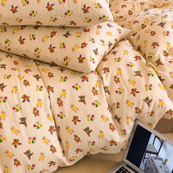 91家纺网 家纺一手货源 找家纺 （总）源启生活 2024新款全棉双层纱四件套-熊啾啾