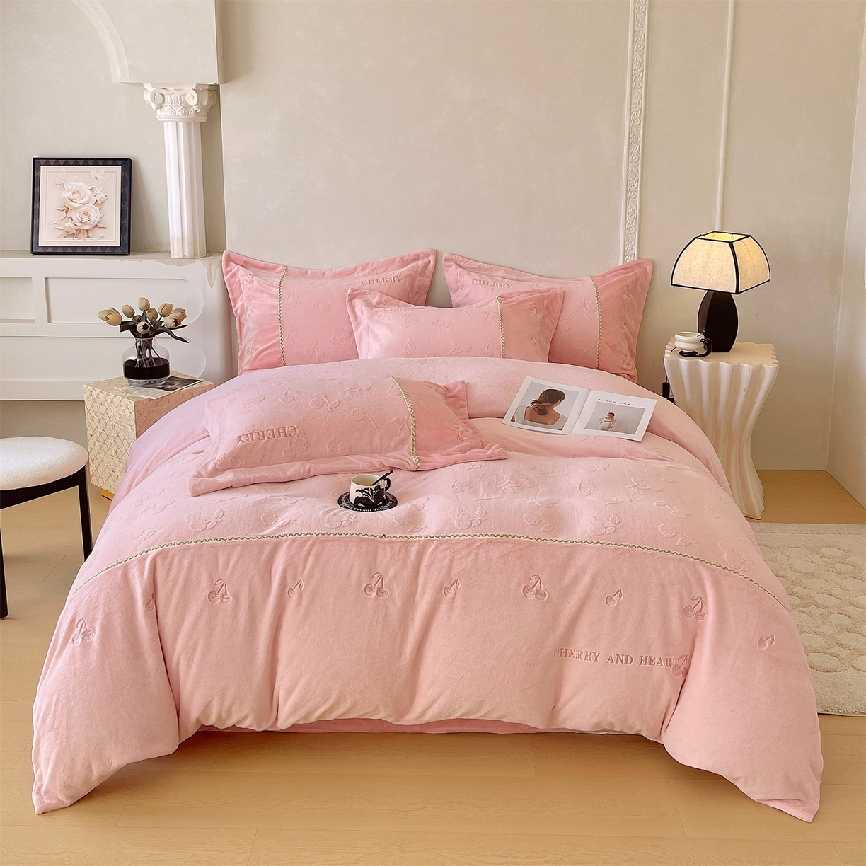 91家纺网 家纺一手货源 找家纺 鼎飞家纺 2024新款长绒棉四件套-花季 花季-奶油白