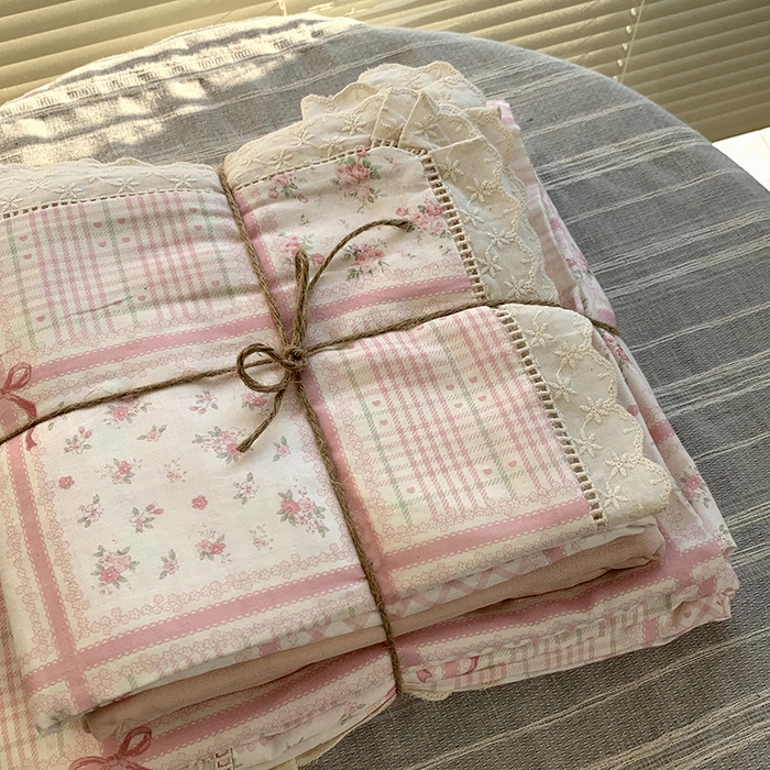 91家纺网 家纺一手货源 找家纺 源启生活 2025新款镂空蕾丝边四件套 甜心