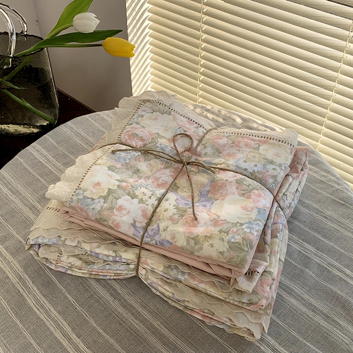 91家纺网 家纺一手货源 找家纺 源启生活 2025新款镂空蕾丝边四件套 半岛红茶