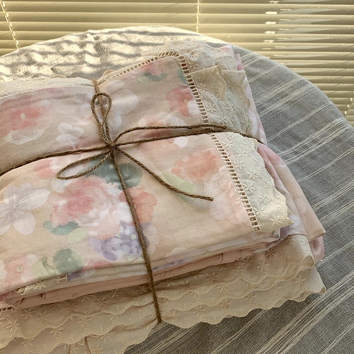 91家纺网 家纺一手货源 找家纺 源启生活 2025新款镂空蕾丝边四件套 云水谣