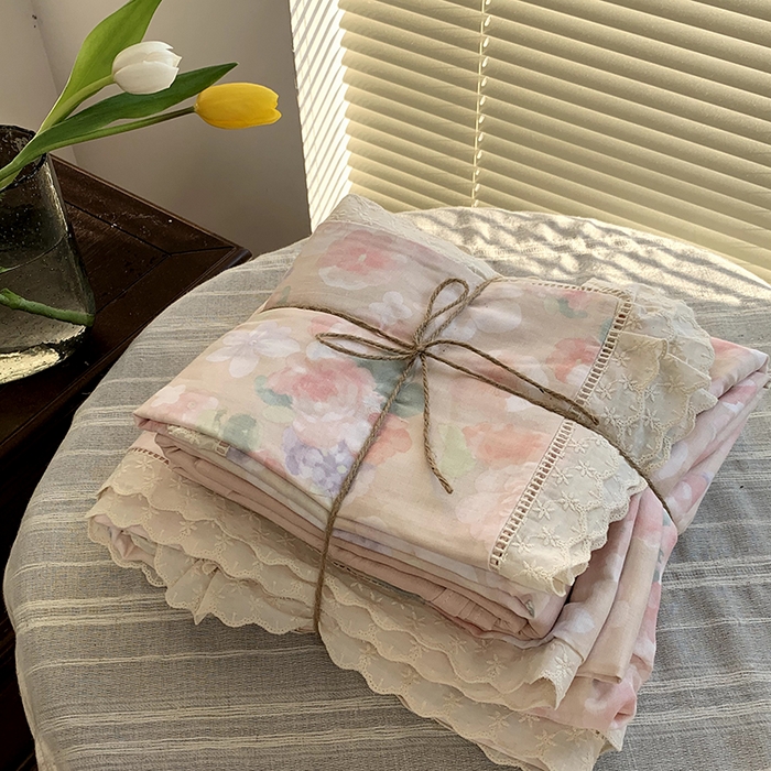 91家纺网 家纺一手货源 找家纺 源启生活 2025新款镂空蕾丝边四件套 云水谣