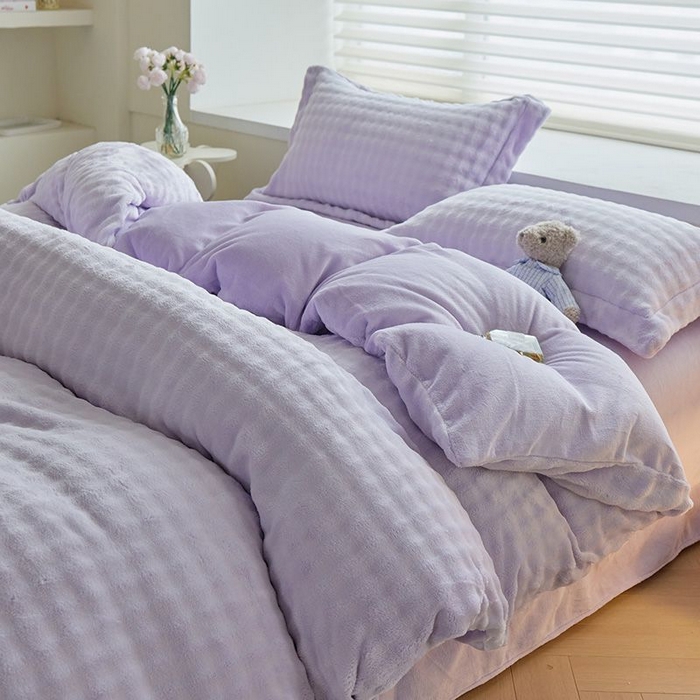 卡斯诺家纺馆 2025新款A类高克重兔毛绒牛奶绒四件套（赠礼袋） 淡雅紫