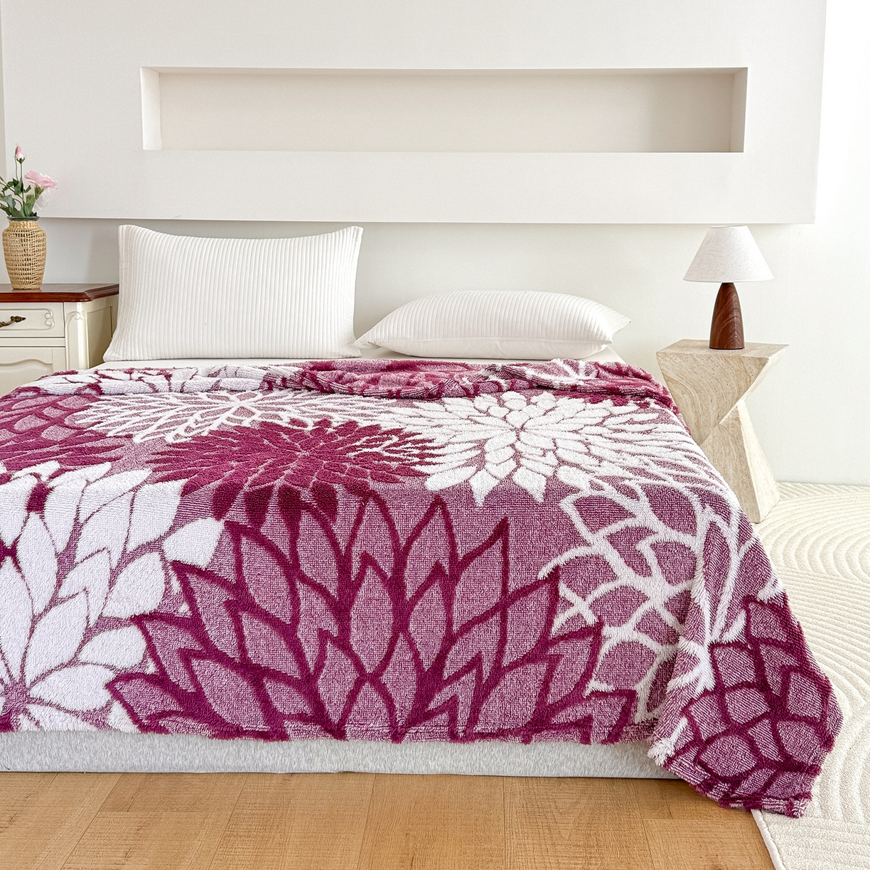 91家纺网 家纺一手货源 找家纺 枋梢家纺 2025新款万花筒阳离子提花镂空塔芙绒保暖午睡双层毛毯办公室盖毯 万花筒-玫红