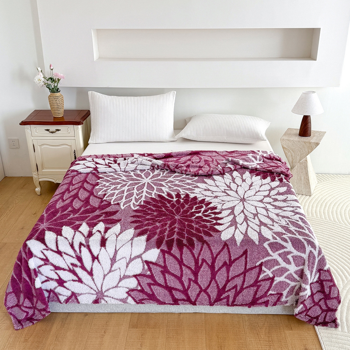 91家纺网 家纺一手货源 找家纺 枋梢家纺 2025新款万花筒阳离子提花镂空塔芙绒保暖午睡双层毛毯办公室盖毯 万花筒-玫红