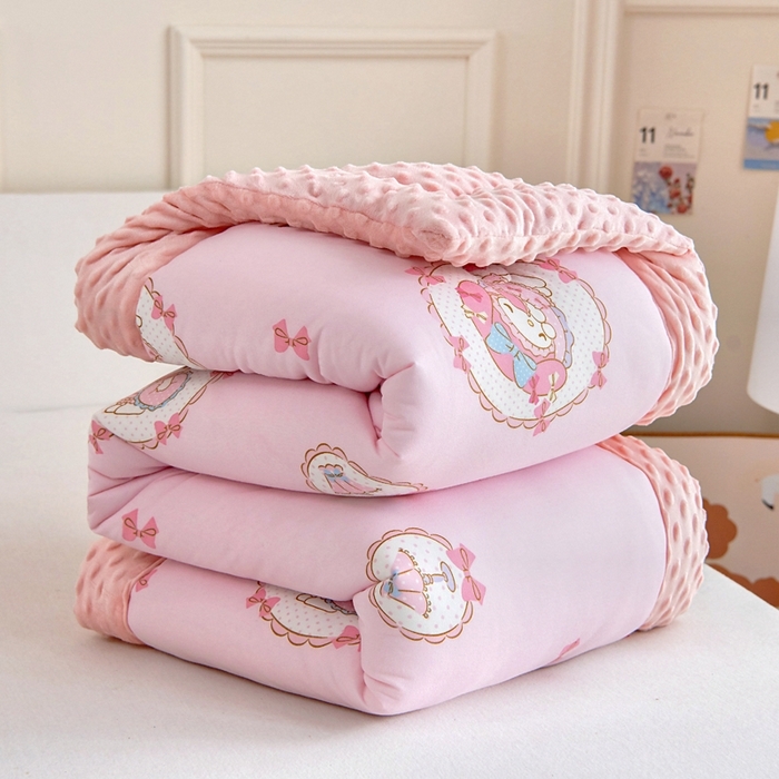 91家纺网 家纺一手货源 找家纺 （总）乐秀家纺 2025新款A类三丽鸥针织棉豆豆被 带激光防伪吊牌