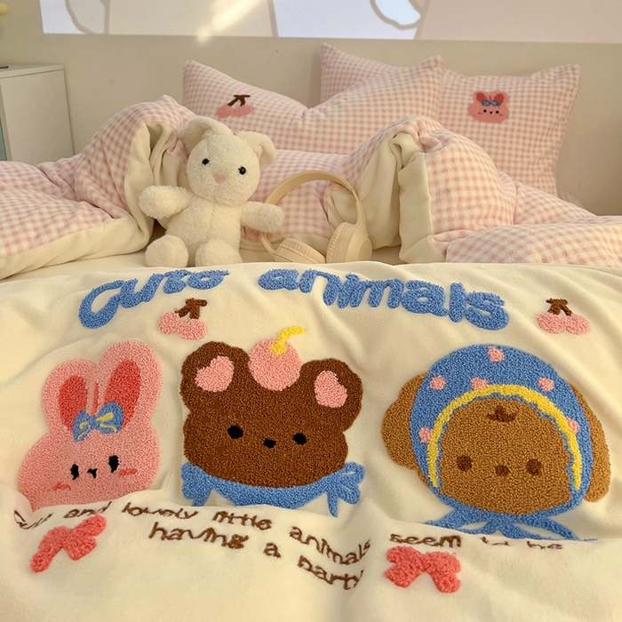 乐童家纺 2025新款小清新牛奶绒毛巾绣四件套-第三波 樱桃兔