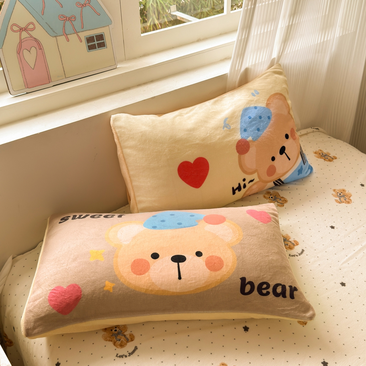 91家纺网 家纺一手货源 找家纺 乐童家纺 2025新款小清新牛奶绒毛巾绣四件套-第三波 调皮的小熊