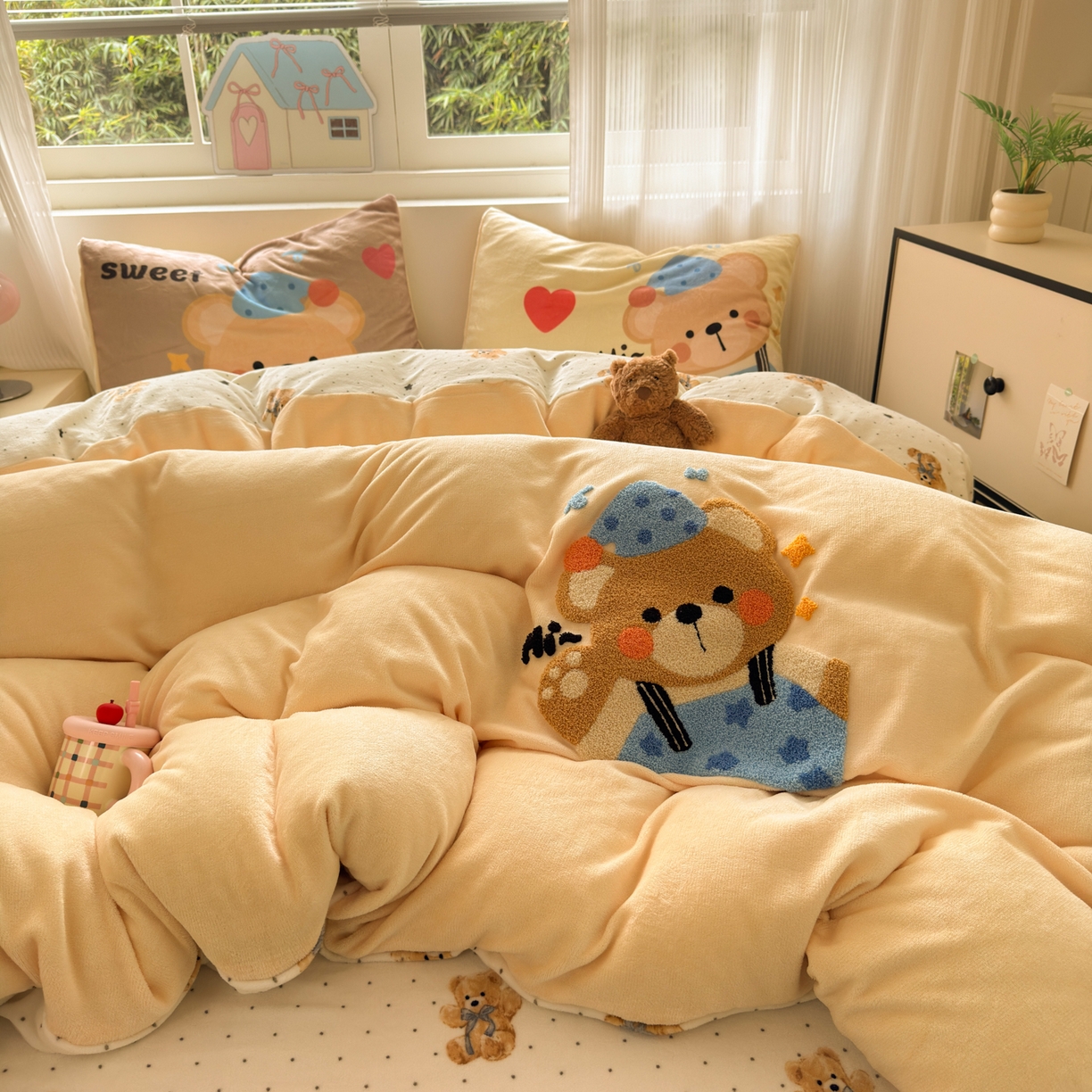 91家纺网 家纺一手货源 找家纺 （总）一霖家纺 2025新款小清新牛奶绒毛巾绣四件套-第三波