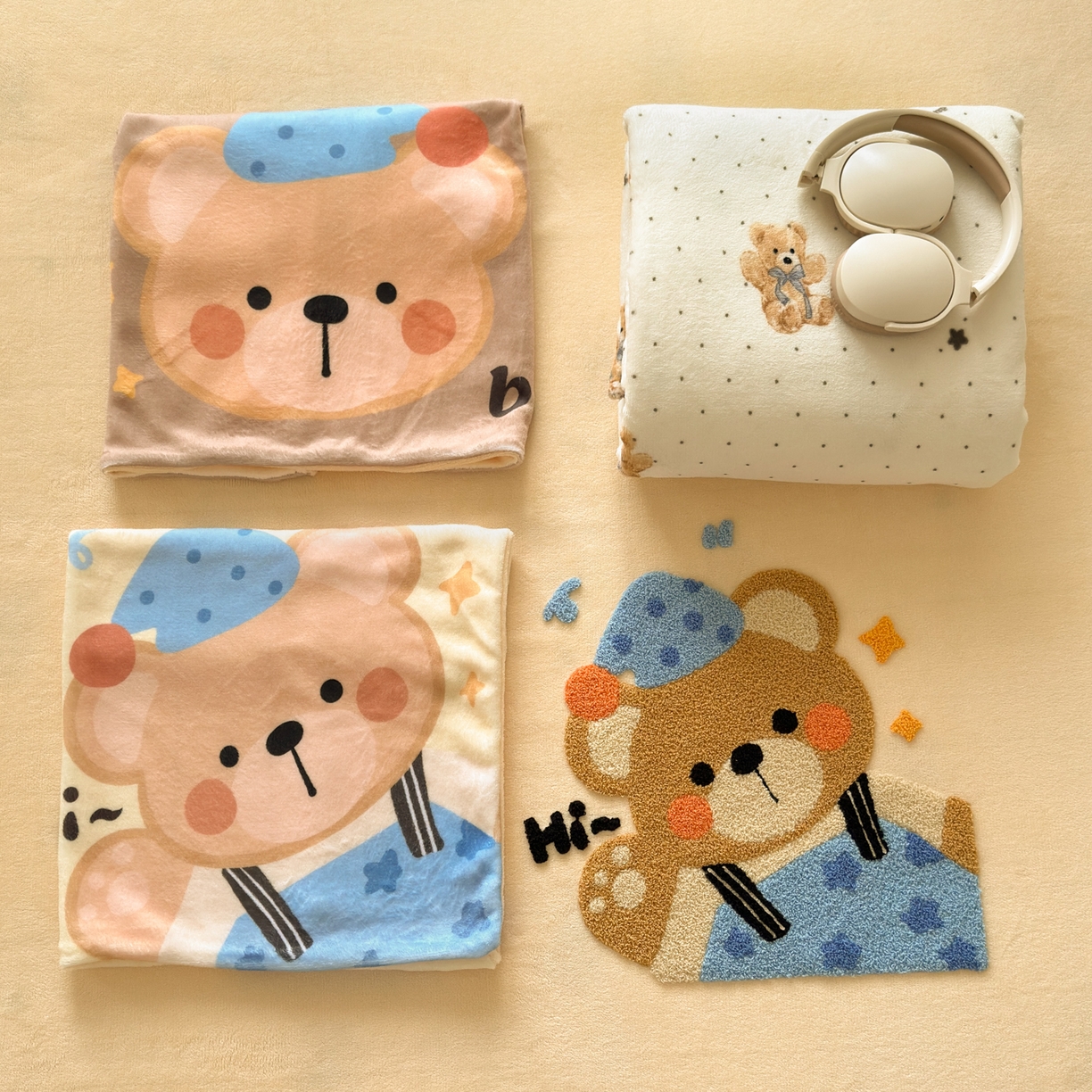 91家纺网 家纺一手货源 找家纺 一霖家纺 2025新款小清新牛奶绒毛巾绣四件套-第三波 调皮的小熊