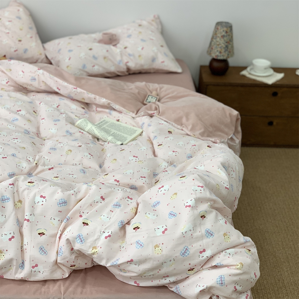 源启生活 2025新款棉加绒套件四件套 粉粉猫