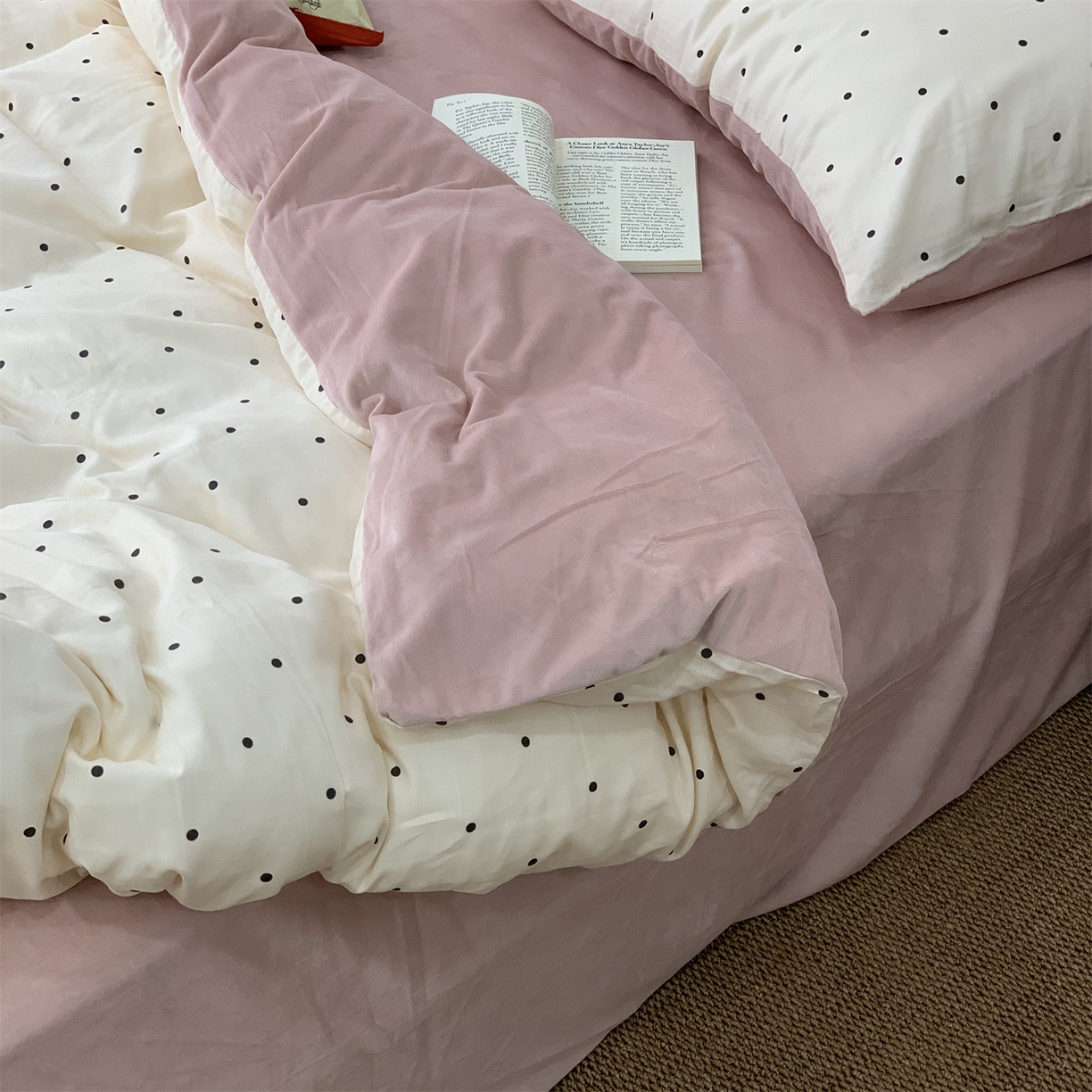 91家纺网 家纺一手货源 找家纺 源启生活 2025新款棉加绒套件四件套 粉赫本