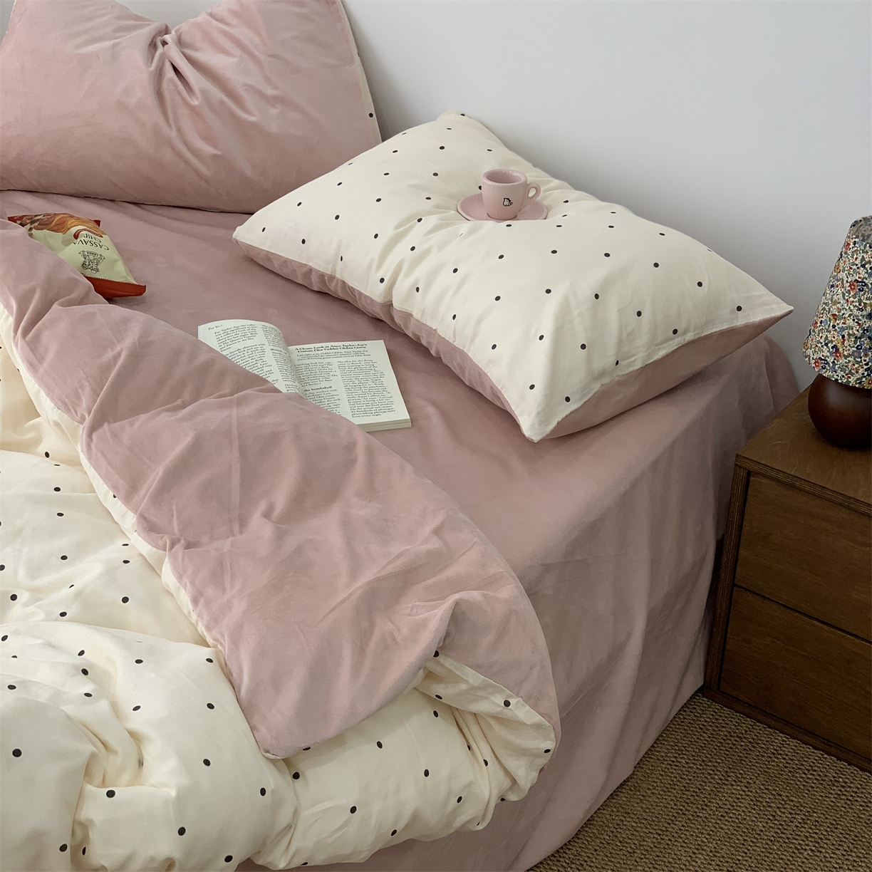 91家纺网 家纺一手货源 找家纺 源启生活 2025新款棉加绒套件四件套 粉赫本