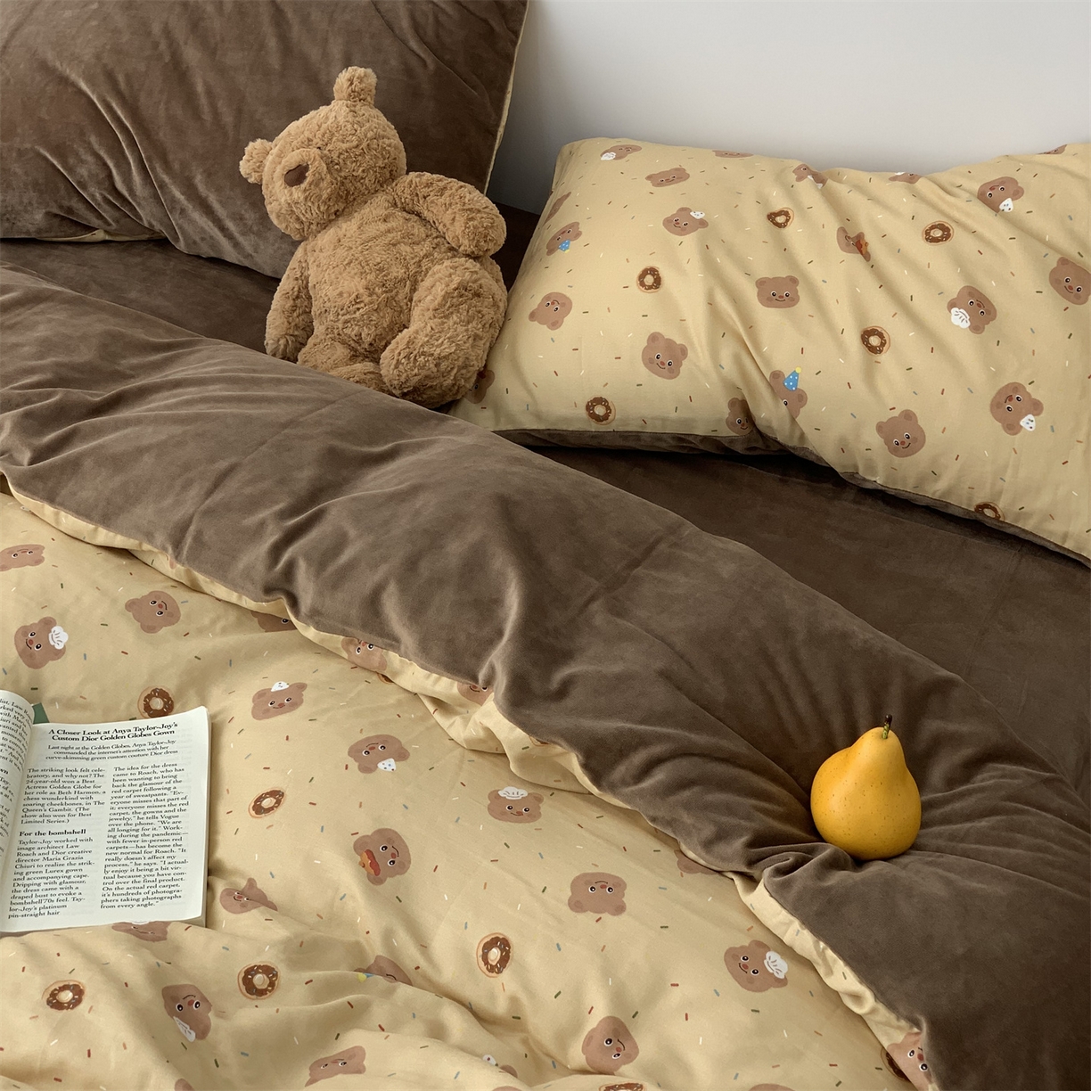 91家纺网 家纺一手货源 找家纺 源启生活 2025新款棉加绒套件四件套 曲奇小熊