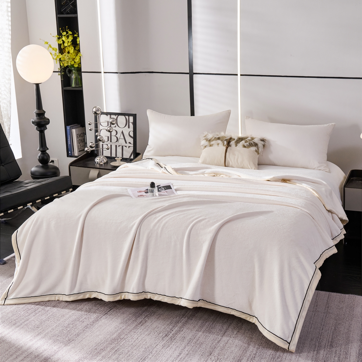 91家纺网 家纺一手货源 找家纺 馨米莱家纺 2025新款全消光牛奶绒毛毯 本白