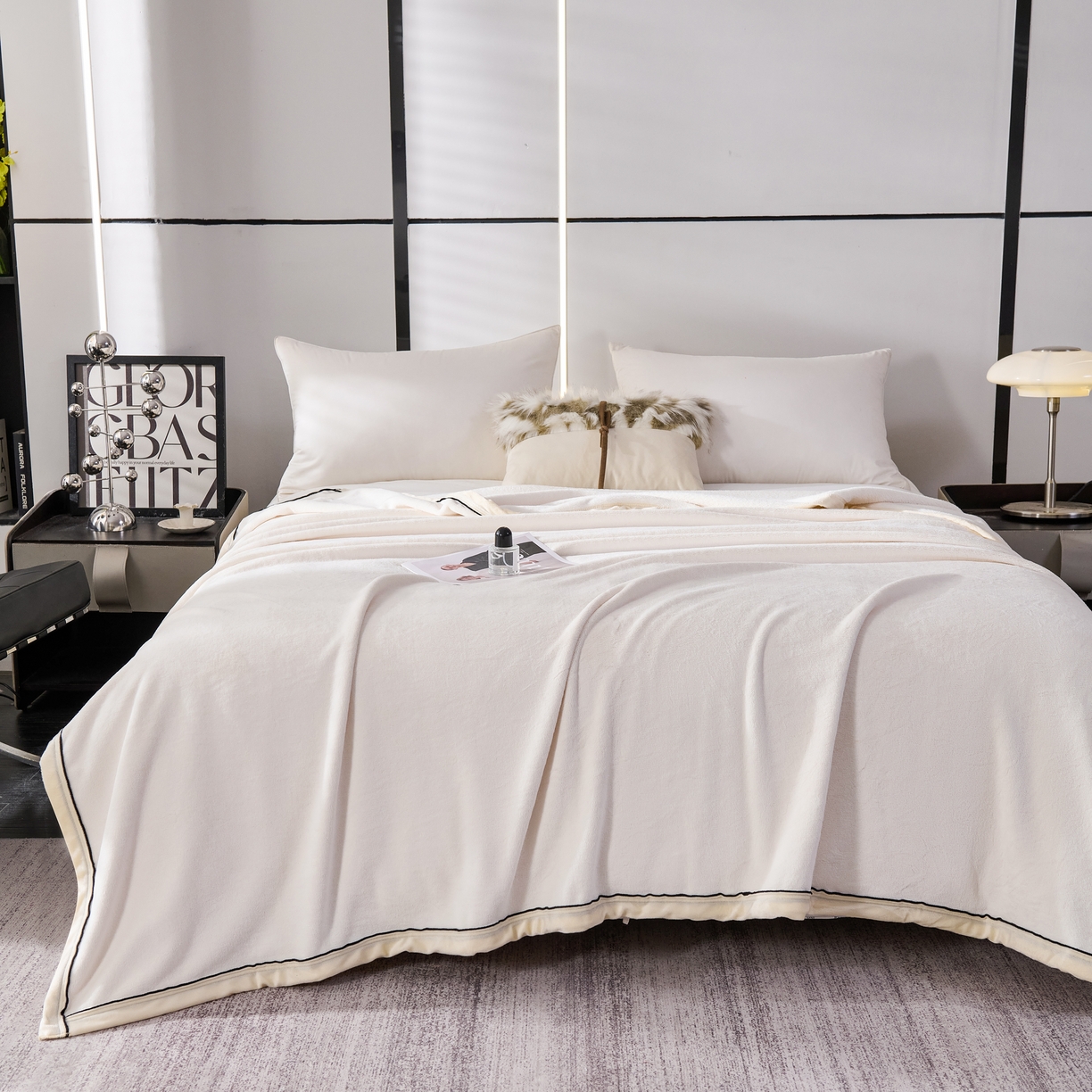 91家纺网 家纺一手货源 找家纺 馨米莱家纺 2025新款全消光牛奶绒毛毯 本白