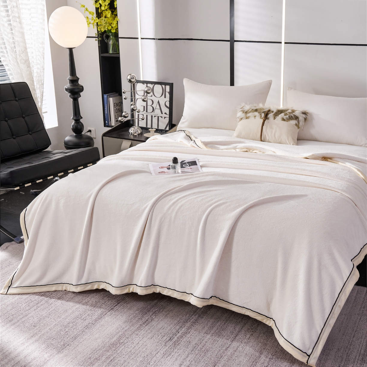 91家纺网 家纺一手货源 找家纺 馨米莱家纺 2025新款全消光牛奶绒毛毯 本白