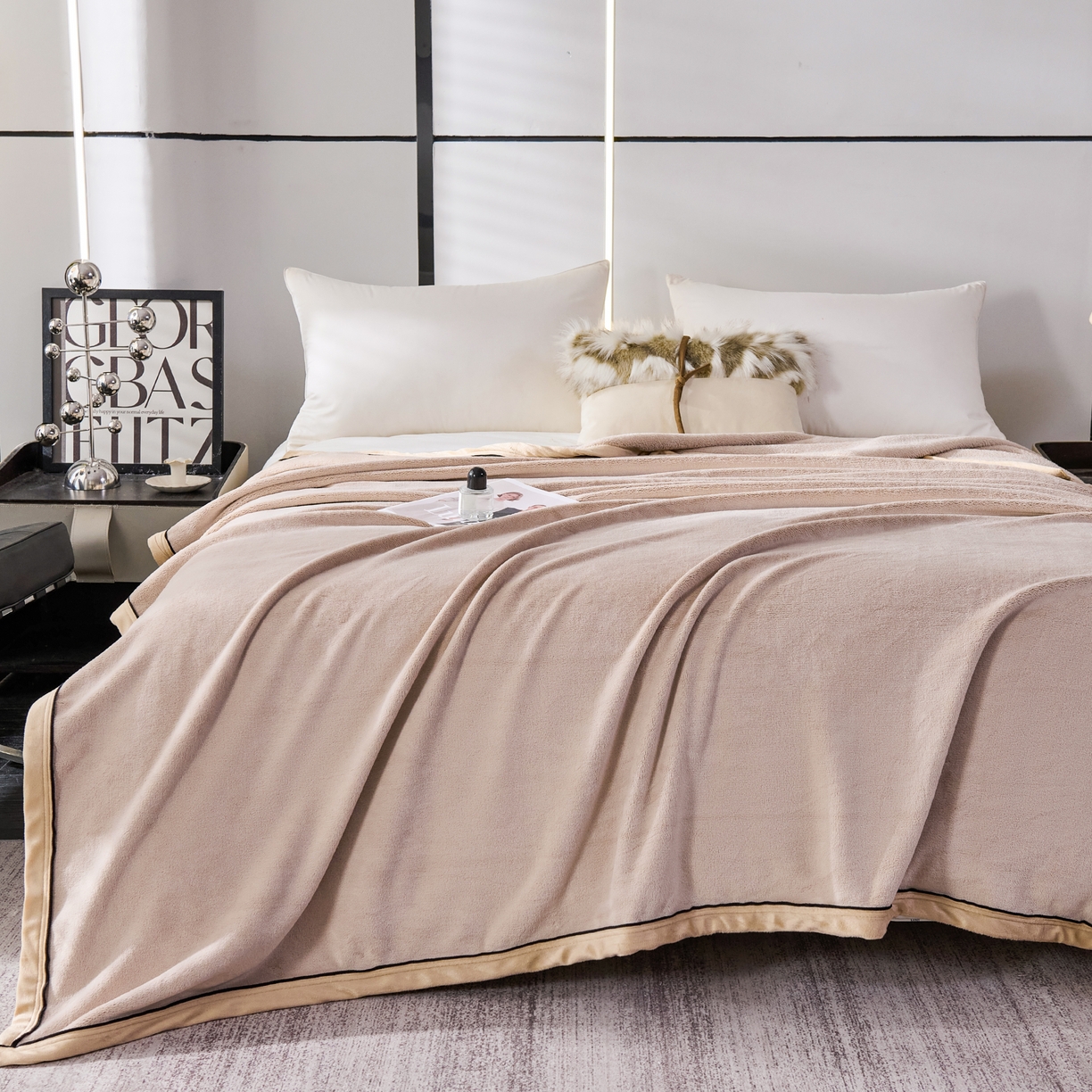 91家纺网 家纺一手货源 找家纺 馨米莱家纺 2025新款全消光牛奶绒毛毯 米色