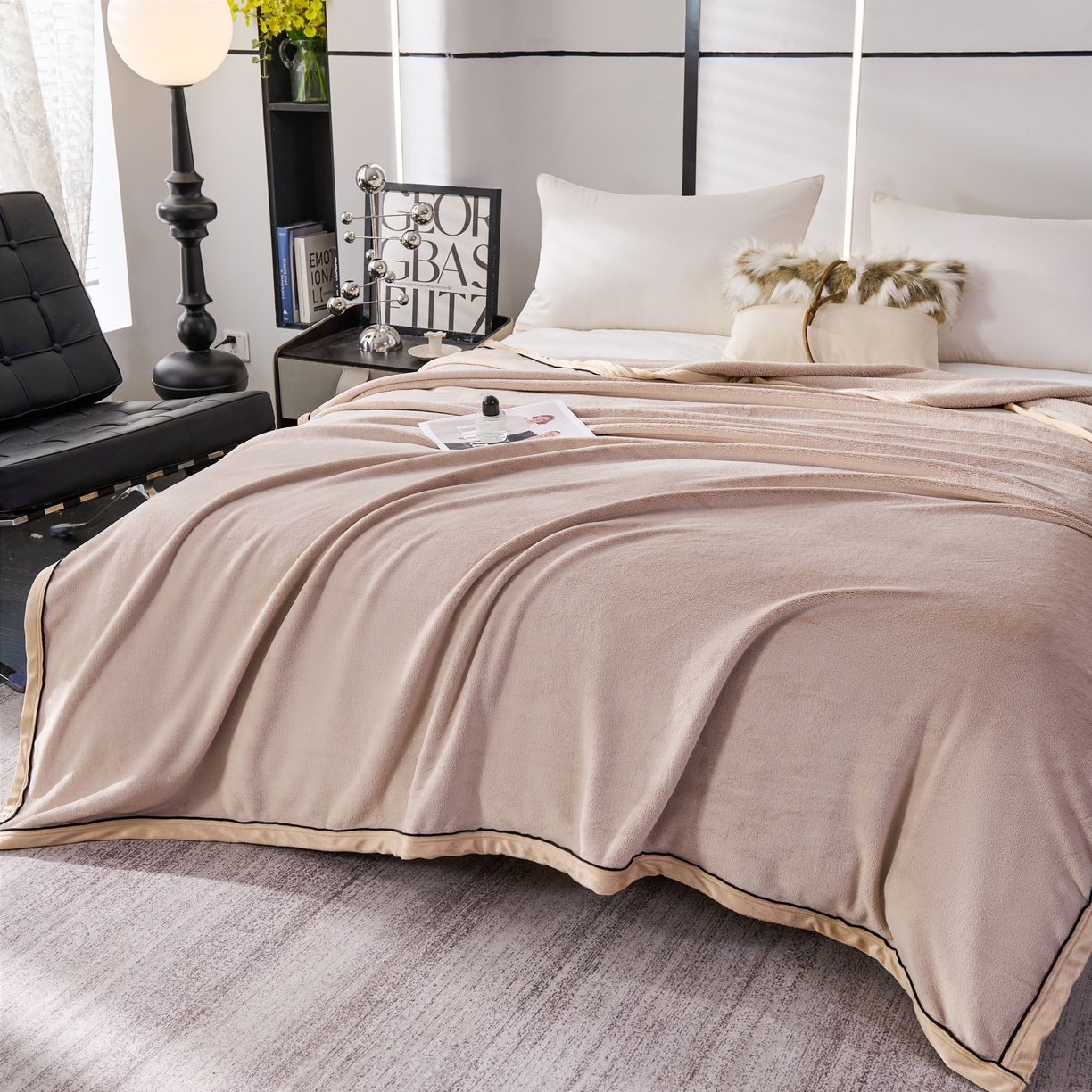 91家纺网 家纺一手货源 找家纺 馨米莱家纺 2025新款全消光牛奶绒毛毯 米色