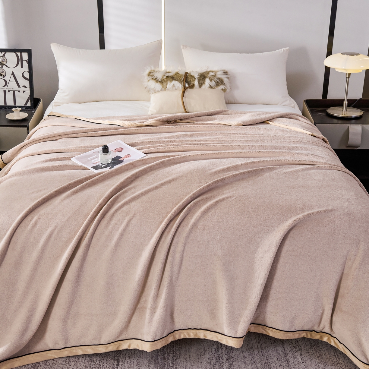 91家纺网 家纺一手货源 找家纺 馨米莱家纺 2025新款全消光牛奶绒毛毯 米色