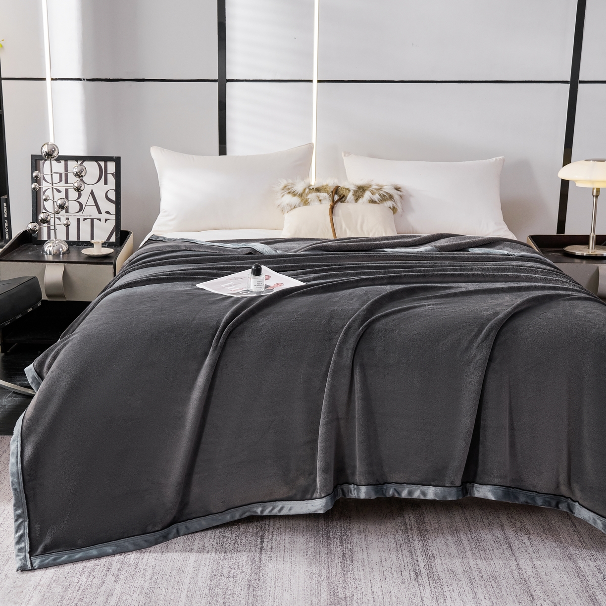 91家纺网 家纺一手货源 找家纺 馨米莱家纺 2025新款全消光牛奶绒毛毯 深灰