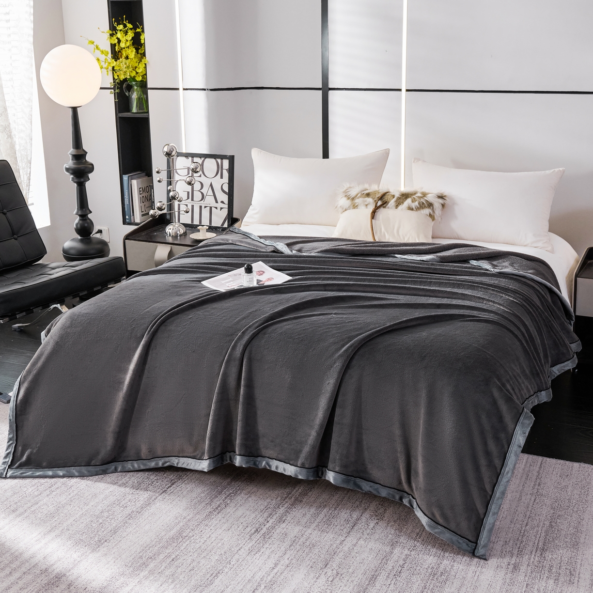 91家纺网 家纺一手货源 找家纺 馨米莱家纺 2025新款全消光牛奶绒毛毯 深灰