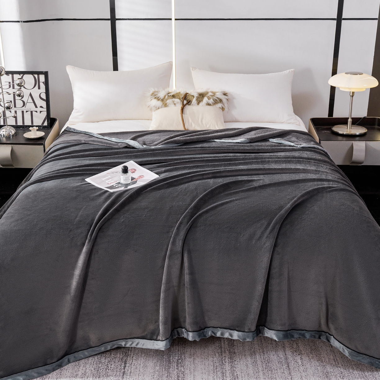 91家纺网 家纺一手货源 找家纺 馨米莱家纺 2025新款全消光牛奶绒毛毯 深灰