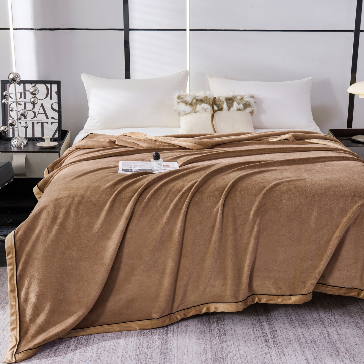 91家纺网 家纺一手货源 找家纺 馨米莱家纺 2025新款全消光牛奶绒毛毯 深咖