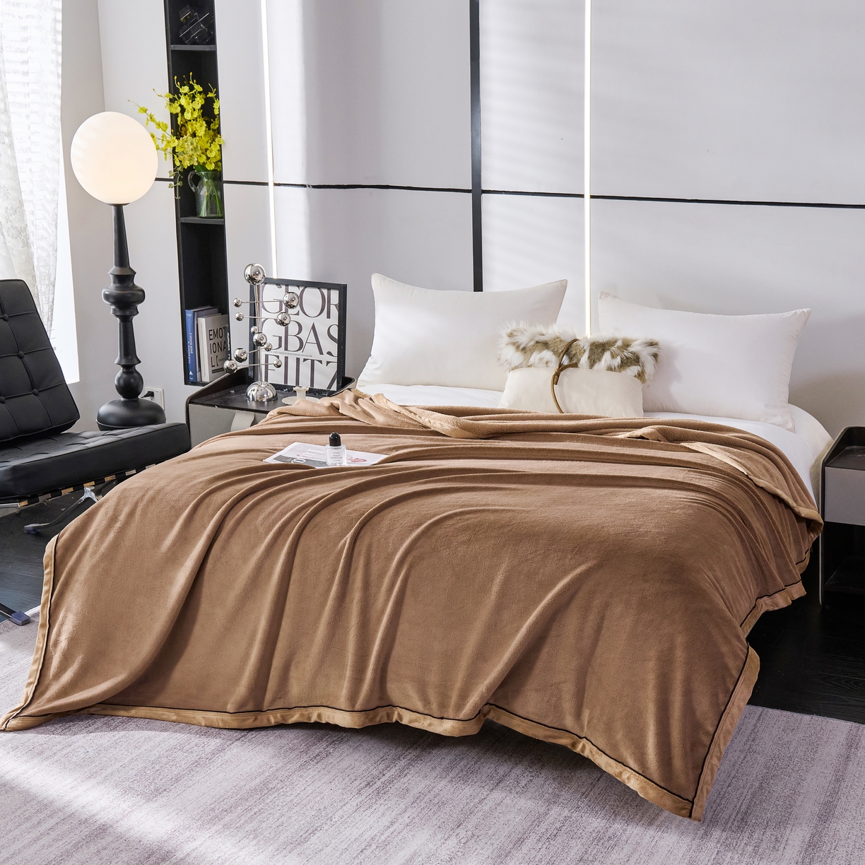 91家纺网 家纺一手货源 找家纺 馨米莱家纺 2025新款全消光牛奶绒毛毯 深咖