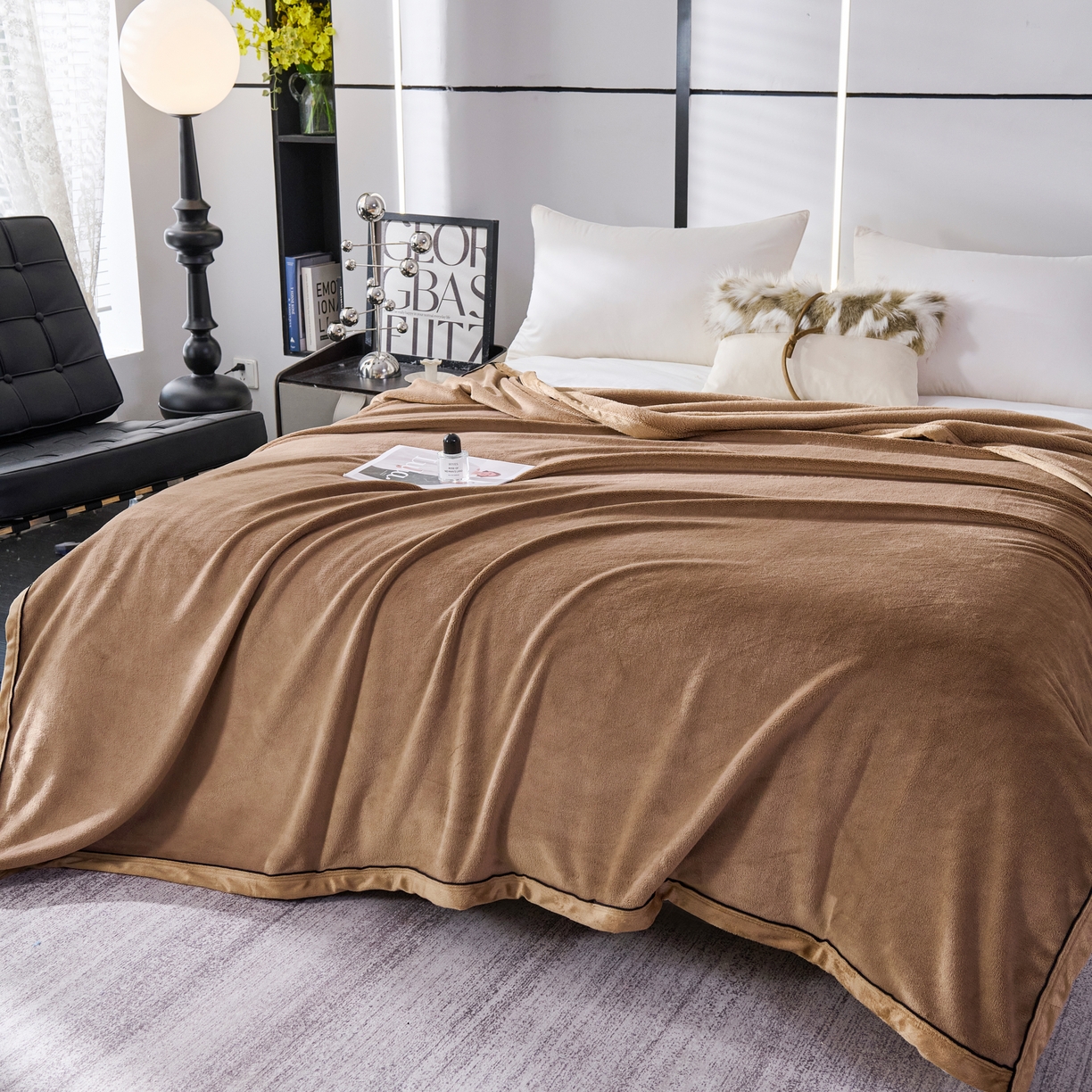 91家纺网 家纺一手货源 找家纺 馨米莱家纺 2025新款全消光牛奶绒毛毯 深咖