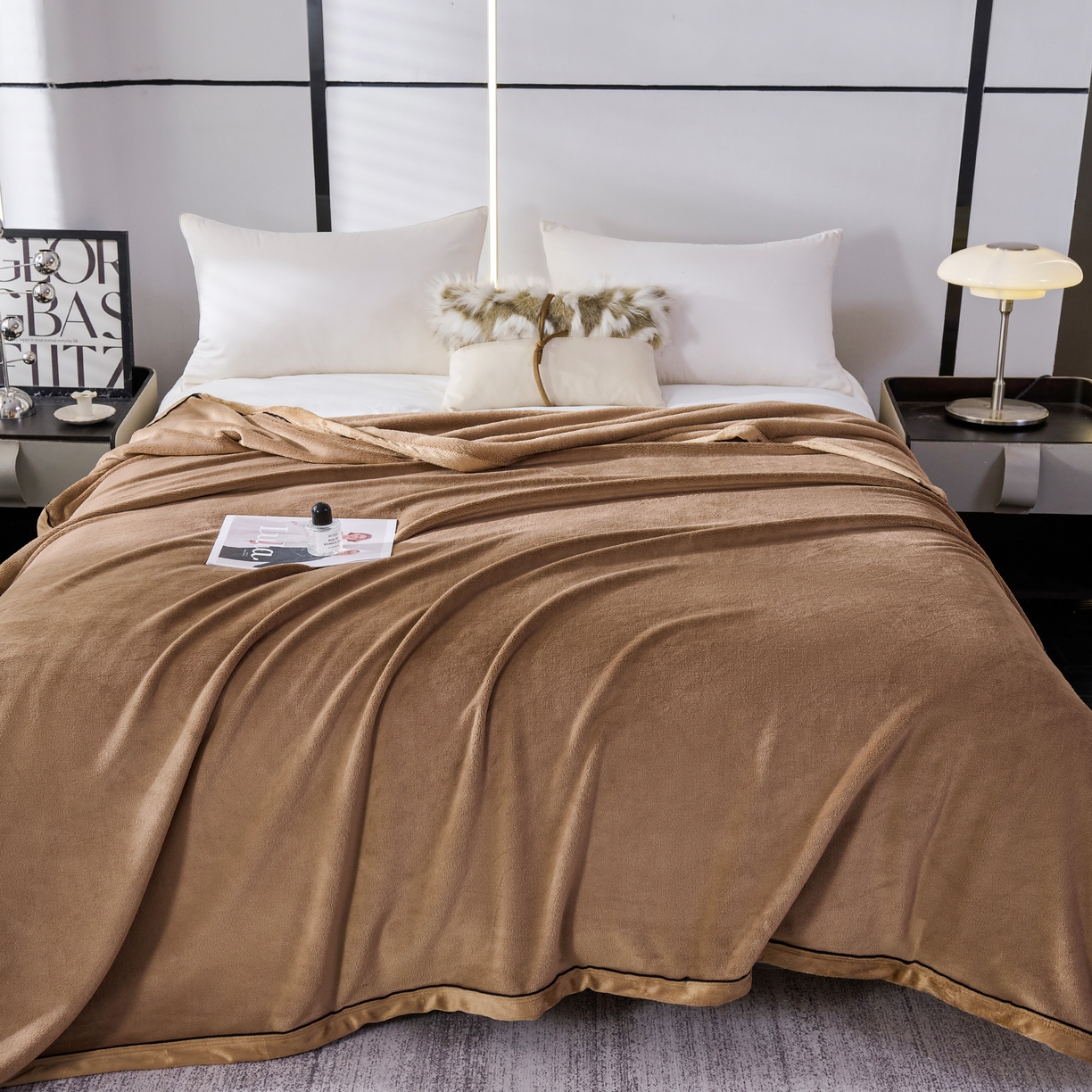 91家纺网 家纺一手货源 找家纺 馨米莱家纺 2025新款全消光牛奶绒毛毯 深咖