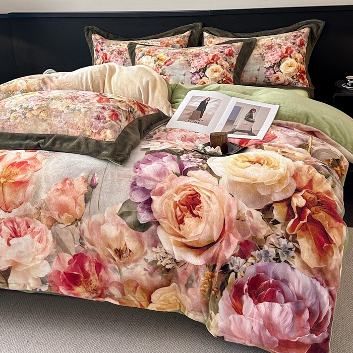 诺梵家纺 2025新款暗合大版数码印花四件套 画春山-绿