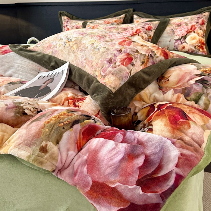 91家纺网 家纺一手货源 找家纺 诺梵家纺 2025新款暗合大版数码印花四件套 画春山-绿