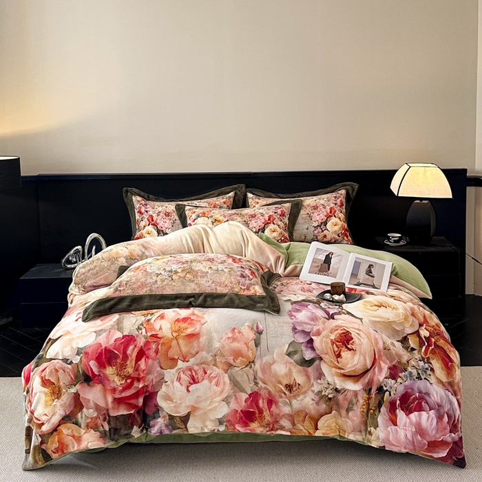 91家纺网 家纺一手货源 找家纺 诺梵家纺 2025新款暗合大版数码印花四件套 画春山-绿