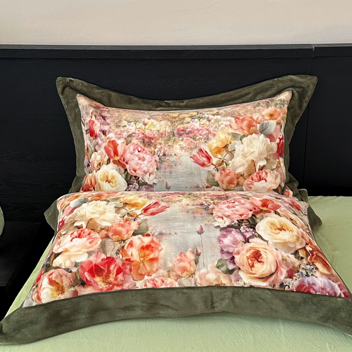 91家纺网 家纺一手货源 找家纺 诺梵家纺 2025新款暗合大版数码印花四件套 画春山-绿