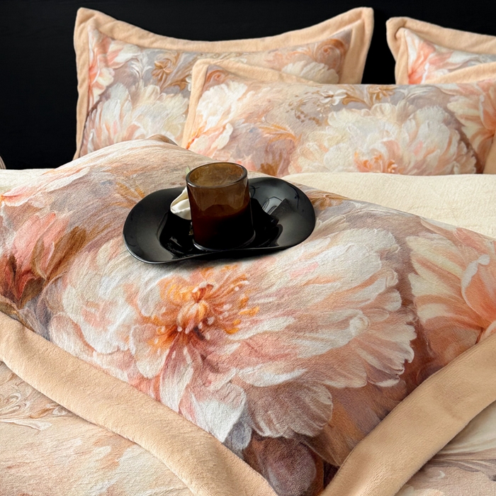 91家纺网 家纺一手货源 找家纺 诺梵家纺 2025新款暗合大版数码印花四件套 海棠梦