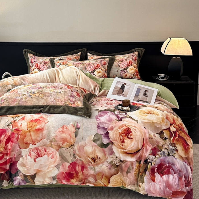 91家纺网 家纺一手货源 找家纺 诺梵家纺 2025新款暗合大版数码印花四件套 画春山-绿