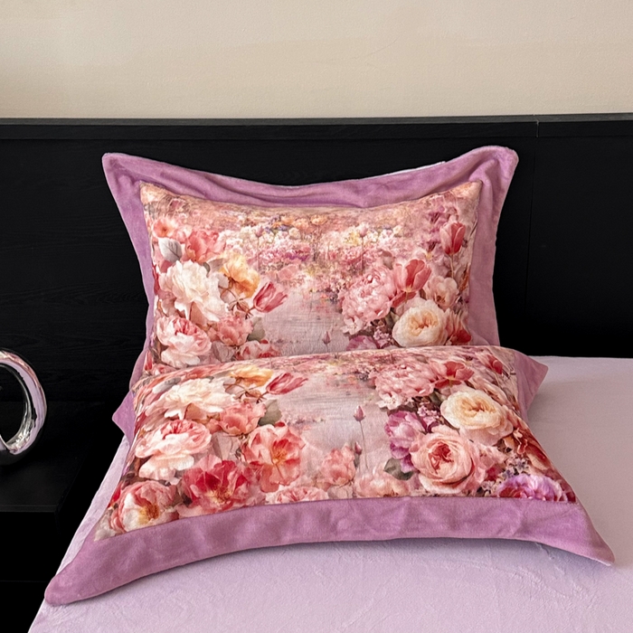 91家纺网 家纺一手货源 找家纺 诺梵家纺 2025新款暗合大版数码印花四件套 画春山-紫