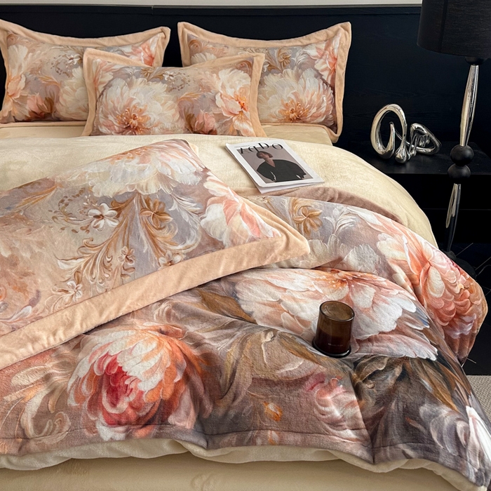 91家纺网 家纺一手货源 找家纺 诺梵家纺 2025新款暗合大版数码印花四件套 海棠梦