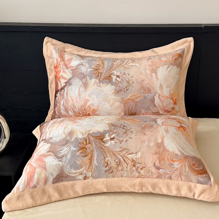 91家纺网 家纺一手货源 找家纺 诺梵家纺 2025新款暗合大版数码印花四件套 海棠梦