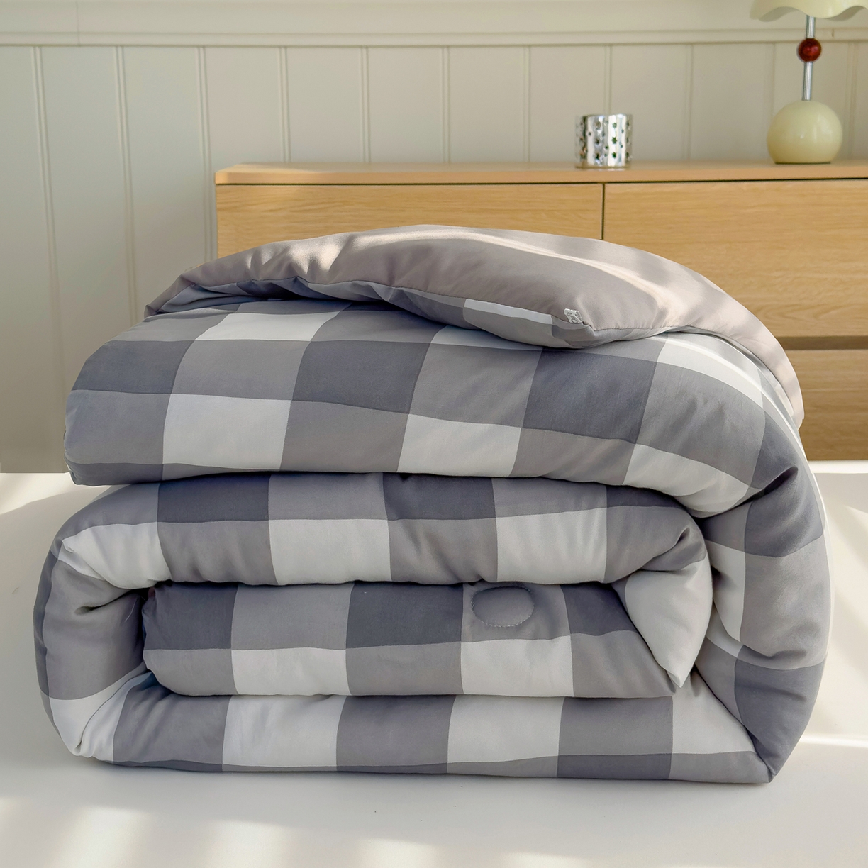 91家纺网 家纺一手货源 找家纺 （总）桔禾家纺 2025新款无印风水洗棉云朵棉格子春秋被冬被被子被芯