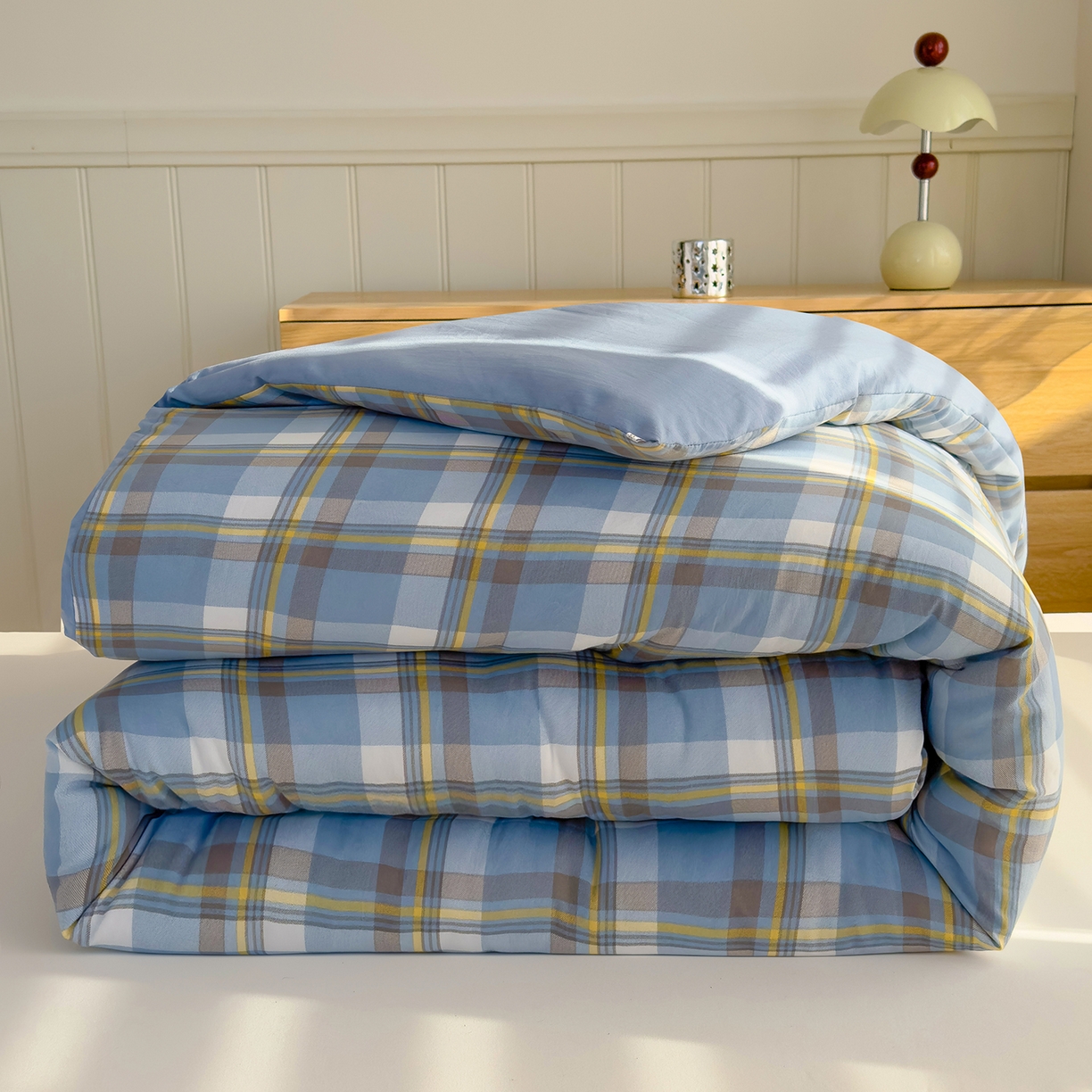 91家纺网 家纺一手货源 找家纺 （总）桔禾家纺 2025新款无印风水洗棉云朵棉格子春秋被冬被被子被芯