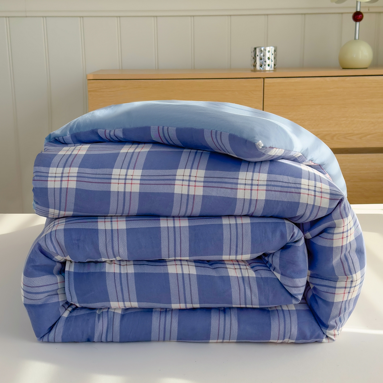 91家纺网 家纺一手货源 找家纺 （总）桔禾家纺 2025新款无印风水洗棉云朵棉格子春秋被冬被被子被芯