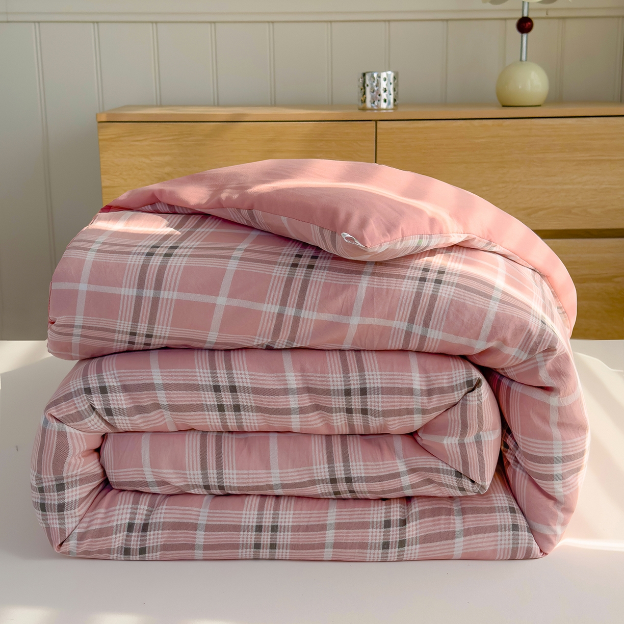 91家纺网 家纺一手货源 找家纺 （总）桔禾家纺 2025新款无印风水洗棉云朵棉格子春秋被冬被被子被芯