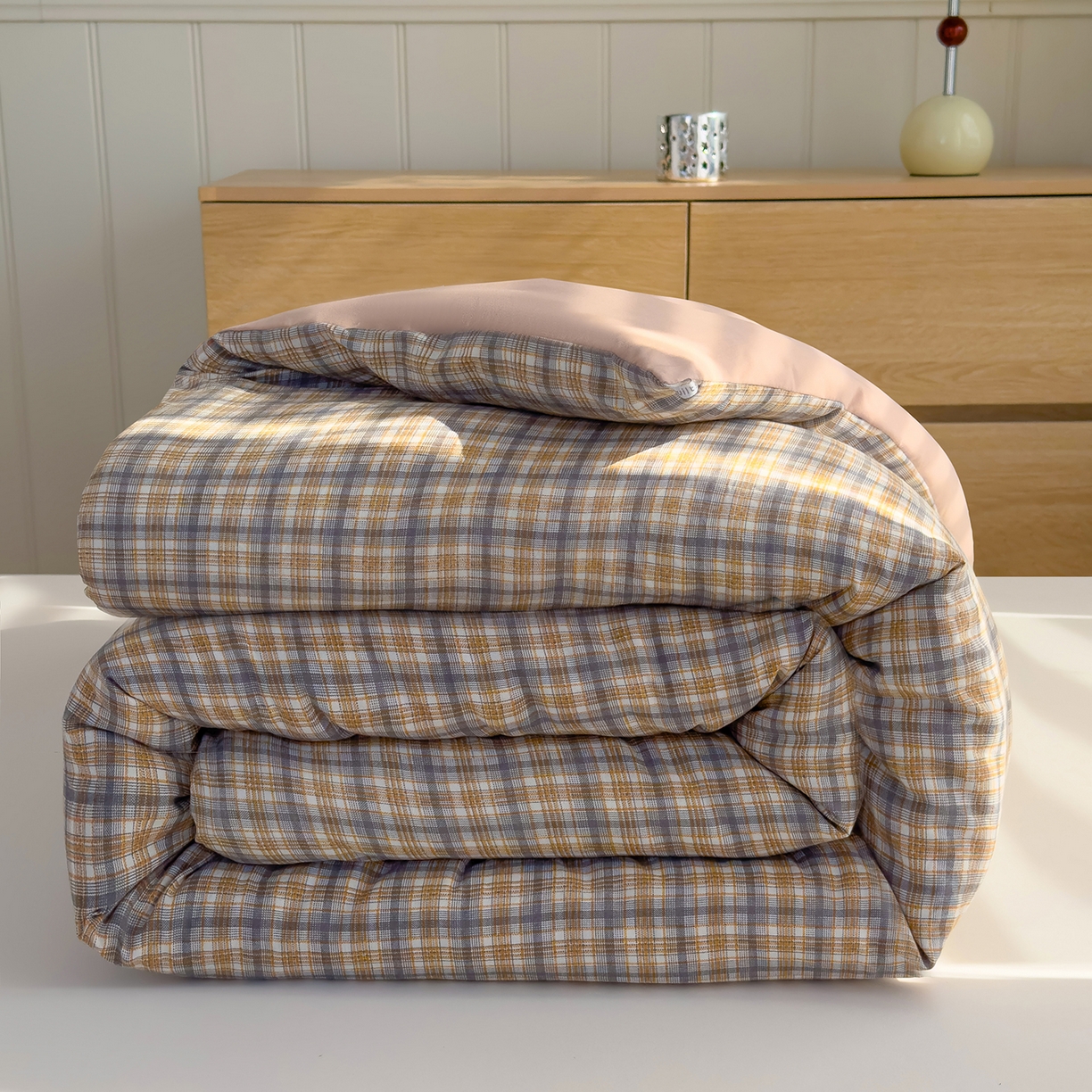 91家纺网 家纺一手货源 找家纺 （总）桔禾家纺 2025新款无印风水洗棉云朵棉格子春秋被冬被被子被芯