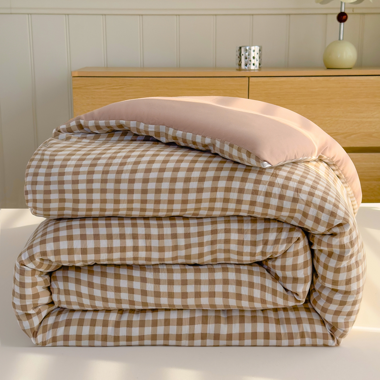 （總）桔禾家紡 2025新款無印風水洗棉云朵棉格子春秋被冬被被子被芯