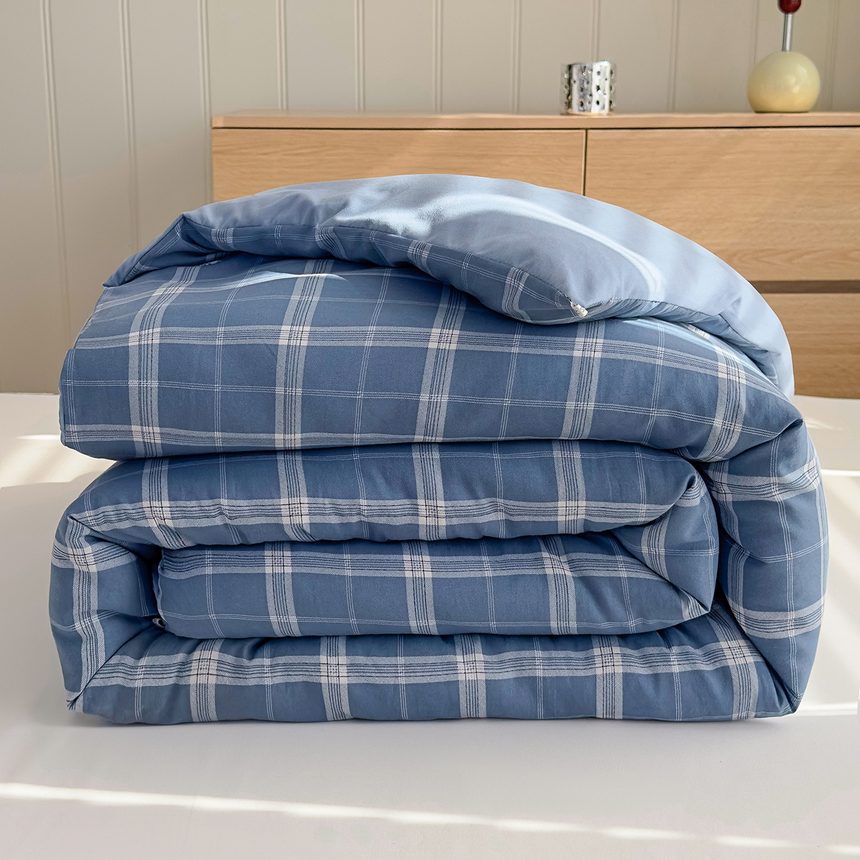 91家纺网 家纺一手货源 找家纺 （总）桔禾家纺 2025新款无印风水洗棉云朵棉格子春秋被冬被被子被芯