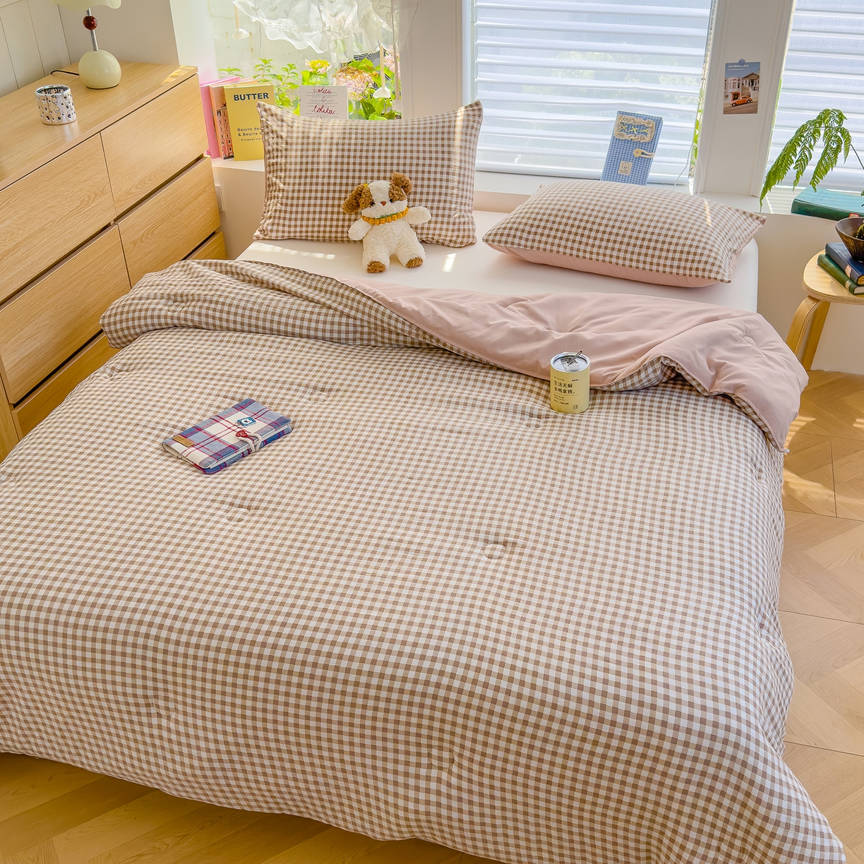 91家纺网 家纺一手货源 找家纺 （总）桔禾家纺 2025新款无印风水洗棉云朵棉格子春秋被冬被被子被芯