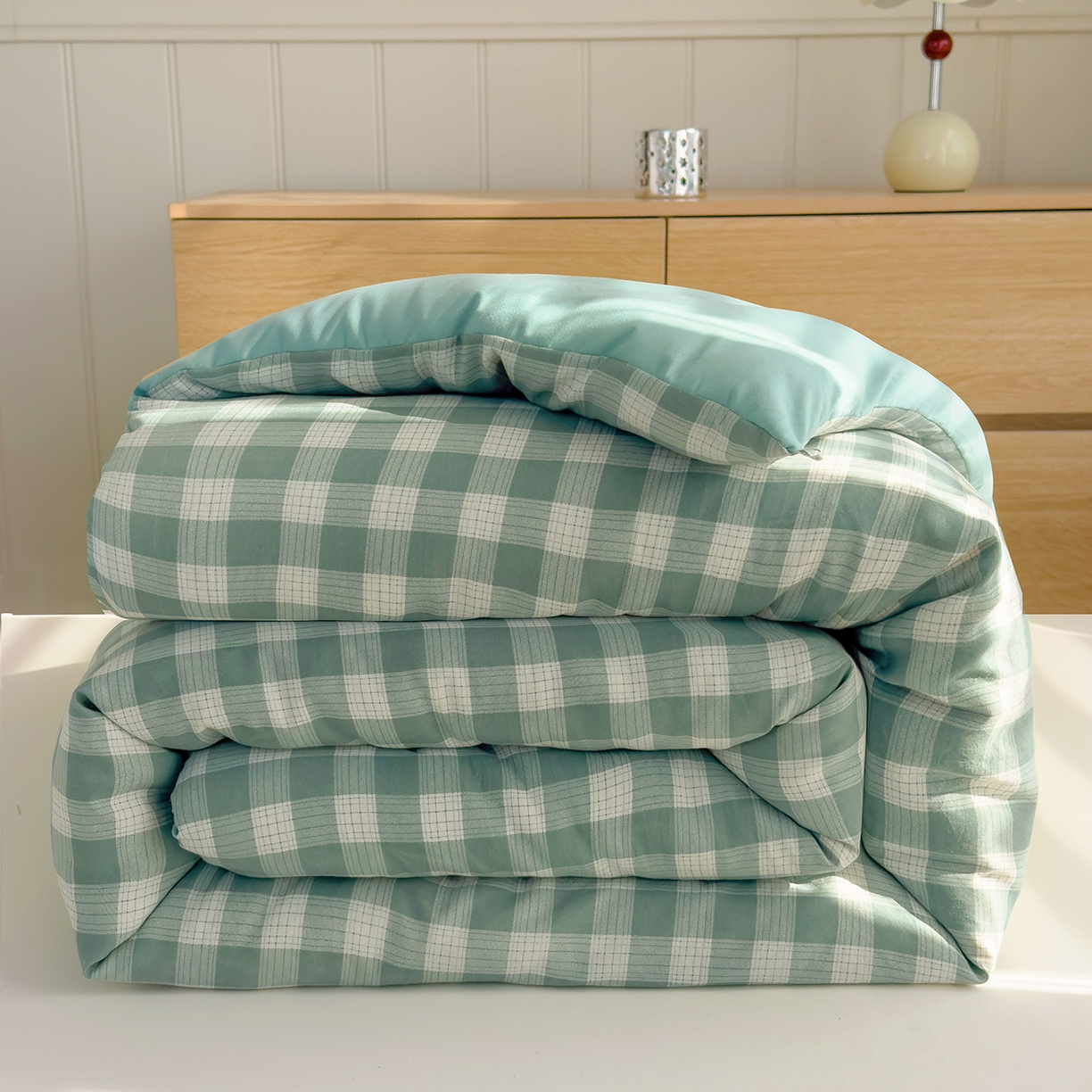 91家纺网 家纺一手货源 找家纺 （总）桔禾家纺 2025新款无印风水洗棉云朵棉格子春秋被冬被被子被芯