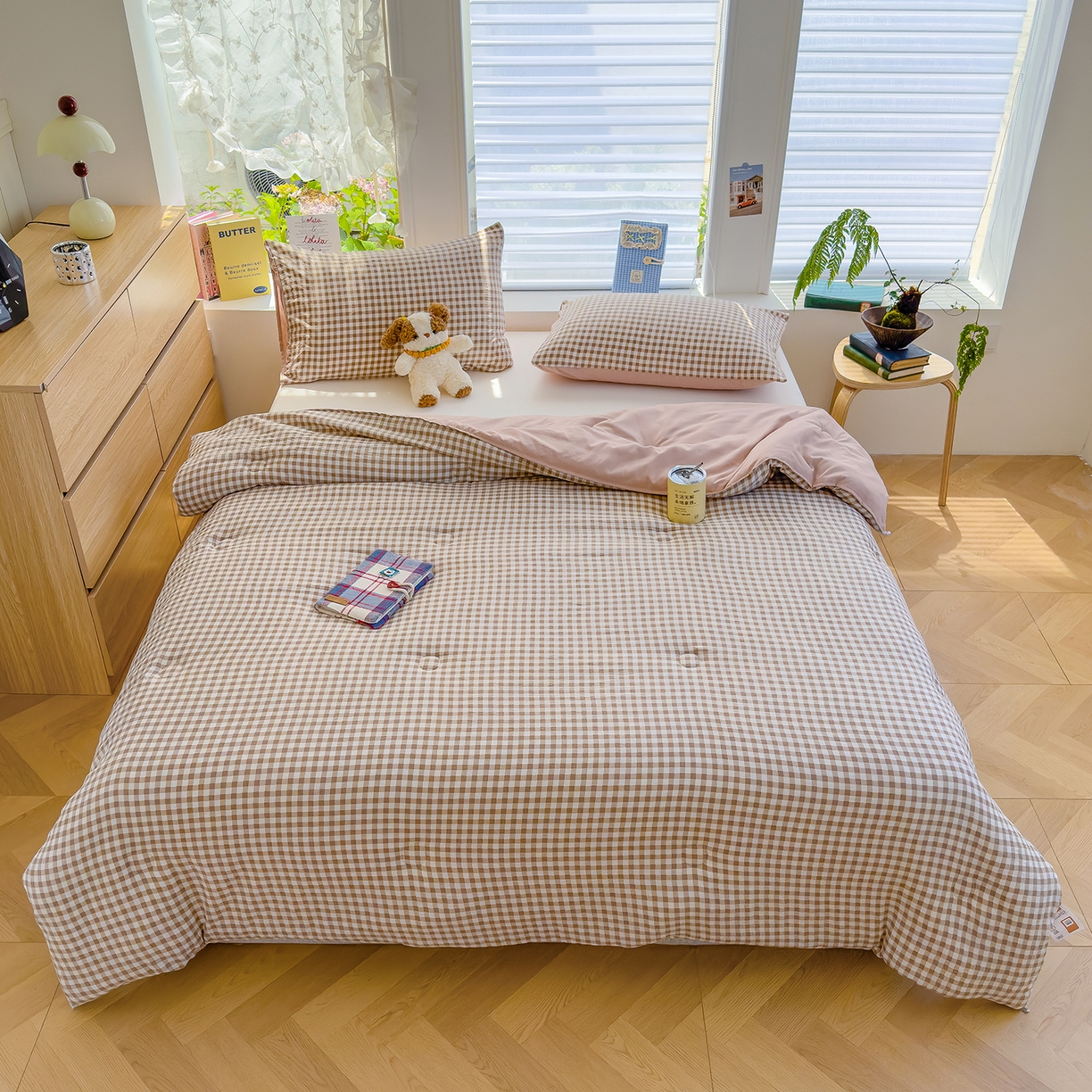 91家纺网 家纺一手货源 找家纺 （总）桔禾家纺 2025新款无印风水洗棉云朵棉格子春秋被冬被被子被芯